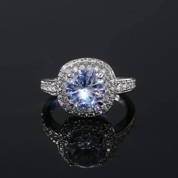 Luxury Silver Halo Crystal  adjustable Ring for your love