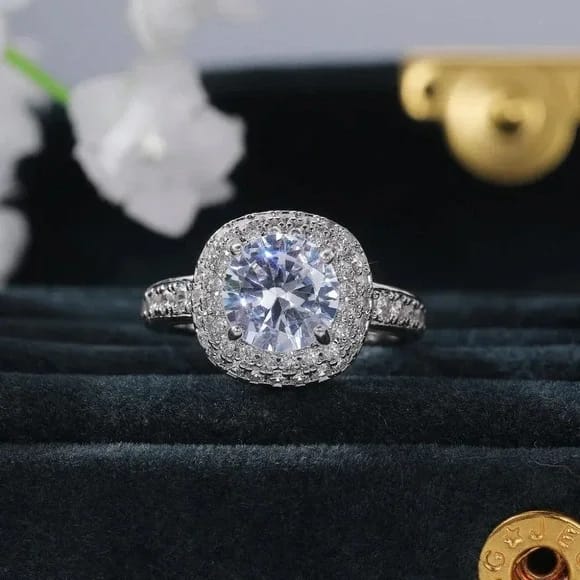 Luxury Silver Halo Crystal  adjustable Ring for your love