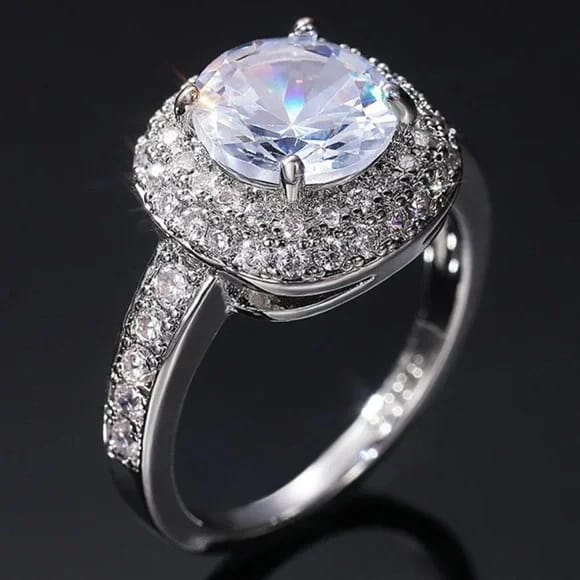 Luxury Silver Halo Crystal  adjustable Ring for your love