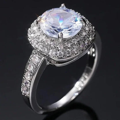 Luxury Silver Halo Crystal  adjustable Ring for your love